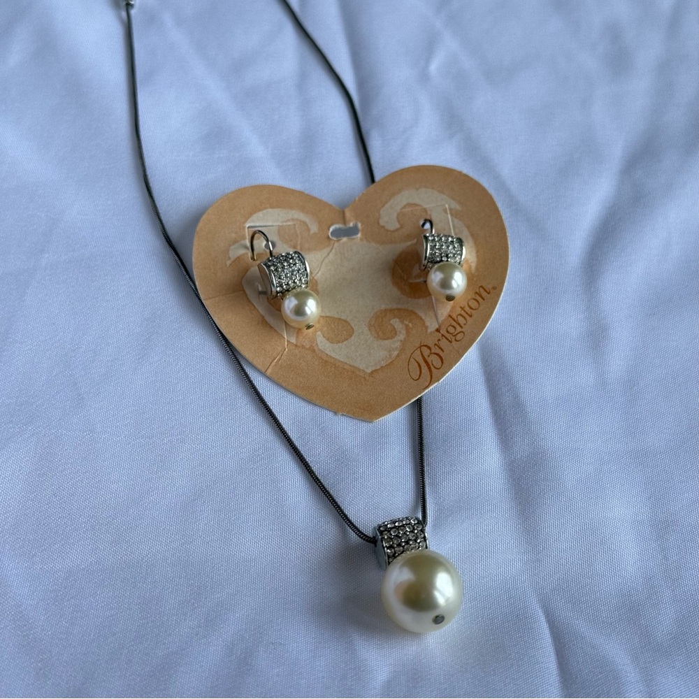 RETIRED Brighton “MERIDIAN” Pearl and Silver Necklace Earrings Set